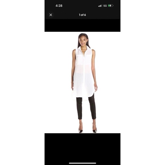 Helmut Lang Tunic Shirt  Swift Sleeveless Sheer Button Front White Size PT - Picture 1 of 10